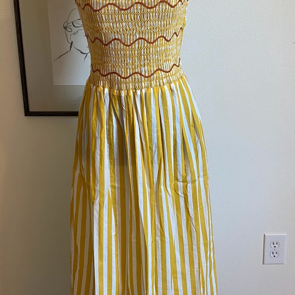 Loretta Caponi Striped Cotton Dress - Yellow & White